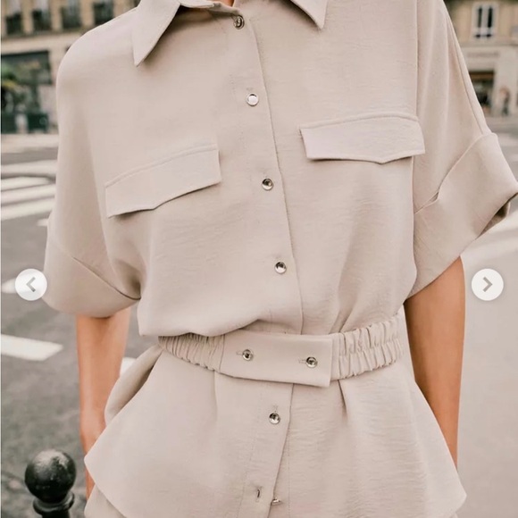 Zara Belted Safari Shirt – Sand | Size M | New with Tags - Picture 5 of 10
